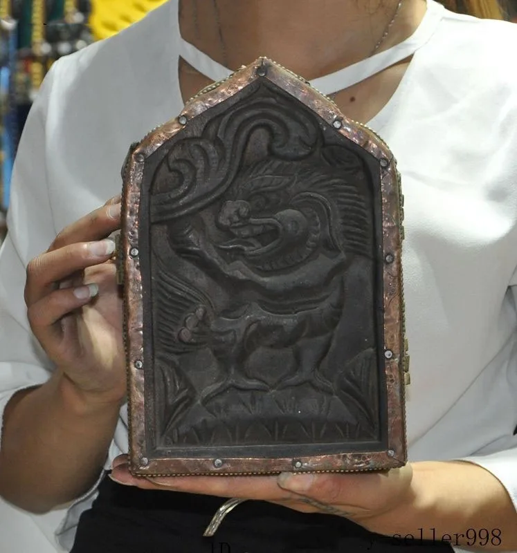 

christmas 8"Wood Bronze Om Mani Padme Hum Vajrakila Dorje Bell FaQi Box Phurpa Dagger Set halloween