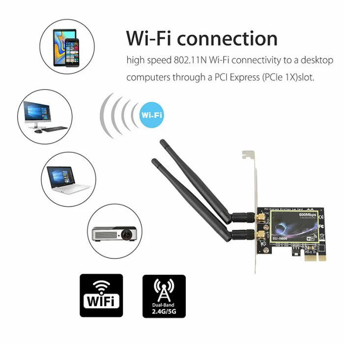 Двухдиапазонный 2,4G/5G PCI-E беспроводная карта Wi-Fi адаптер 600 Мбит/с для настольного компьютера VH99