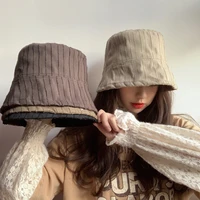 new spring double sided striped bucket hat female korean version japanese wild casual student fisherman hat tide basin hat