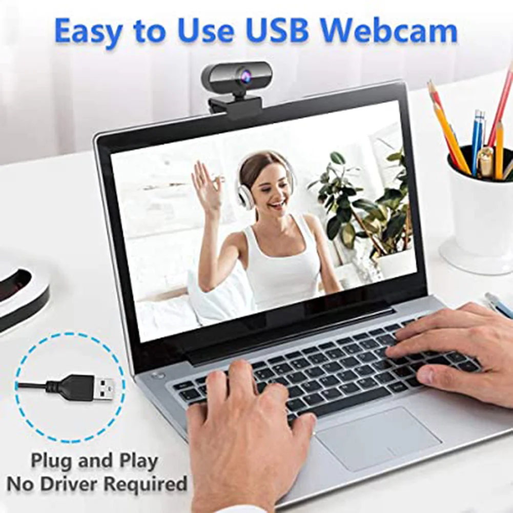

USB Webcam 1080P with Microphone Camera for PC Laptop Video Calling Conferencing DJA88