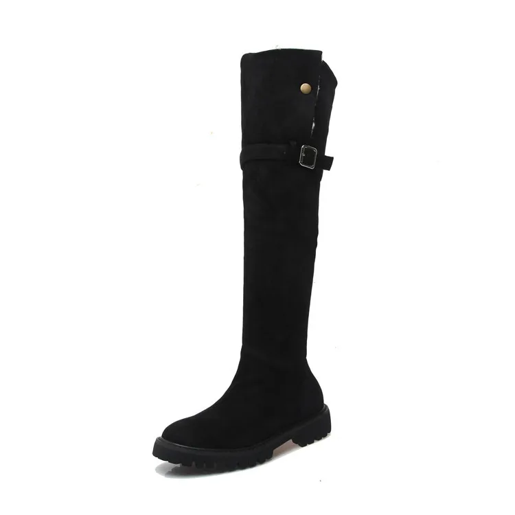 

New Fashion Winter Boots Women Over The Knee Plus Fleece Boots Belt Buckle Decoration Thick Heel Flat High Top Snow Boots