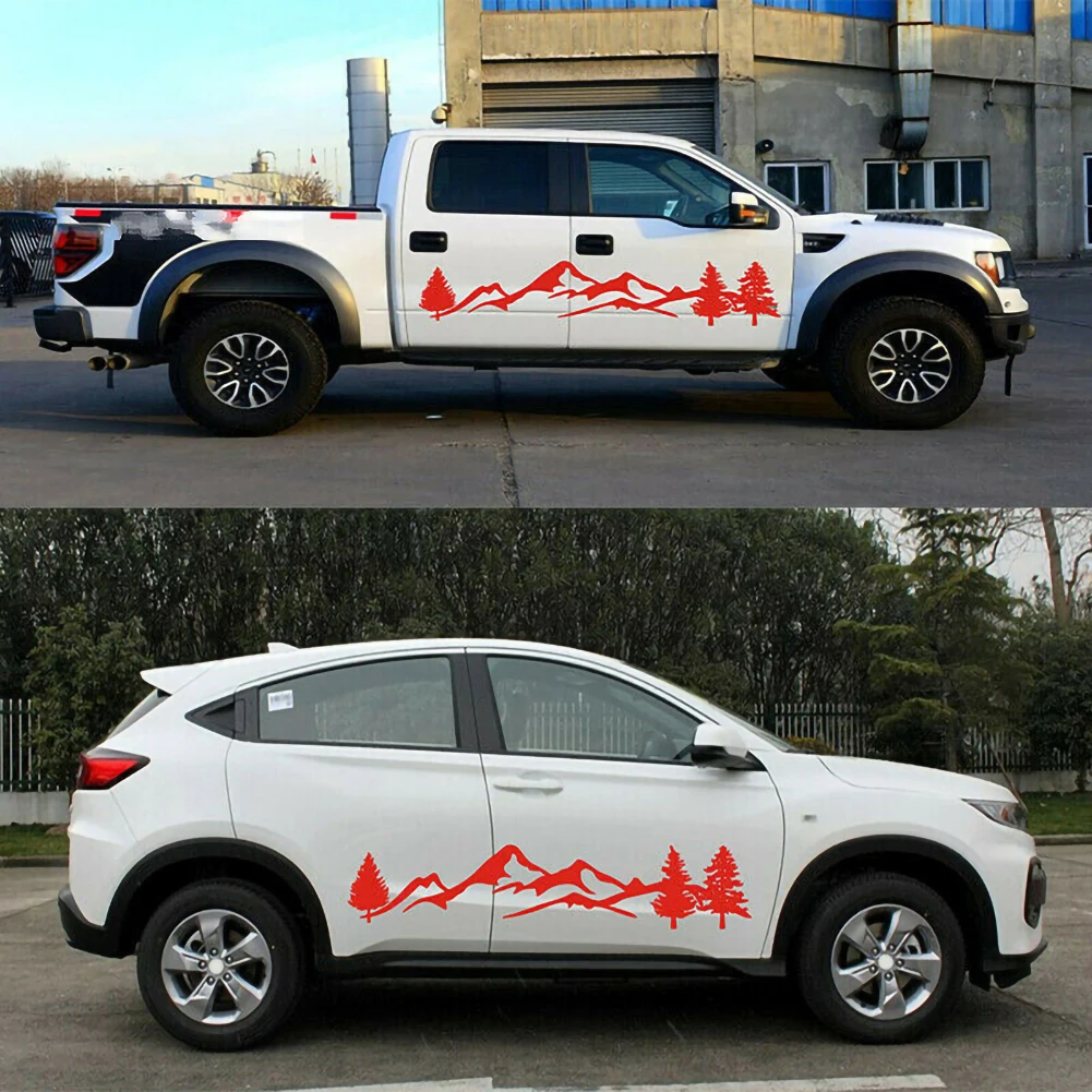 

2Pcs Car Sticker Mountain Decal Tree Forest Vinyl Graphic Kit For Camper RV Trailer Truck Not Easy to Fad Durable Auto Decor