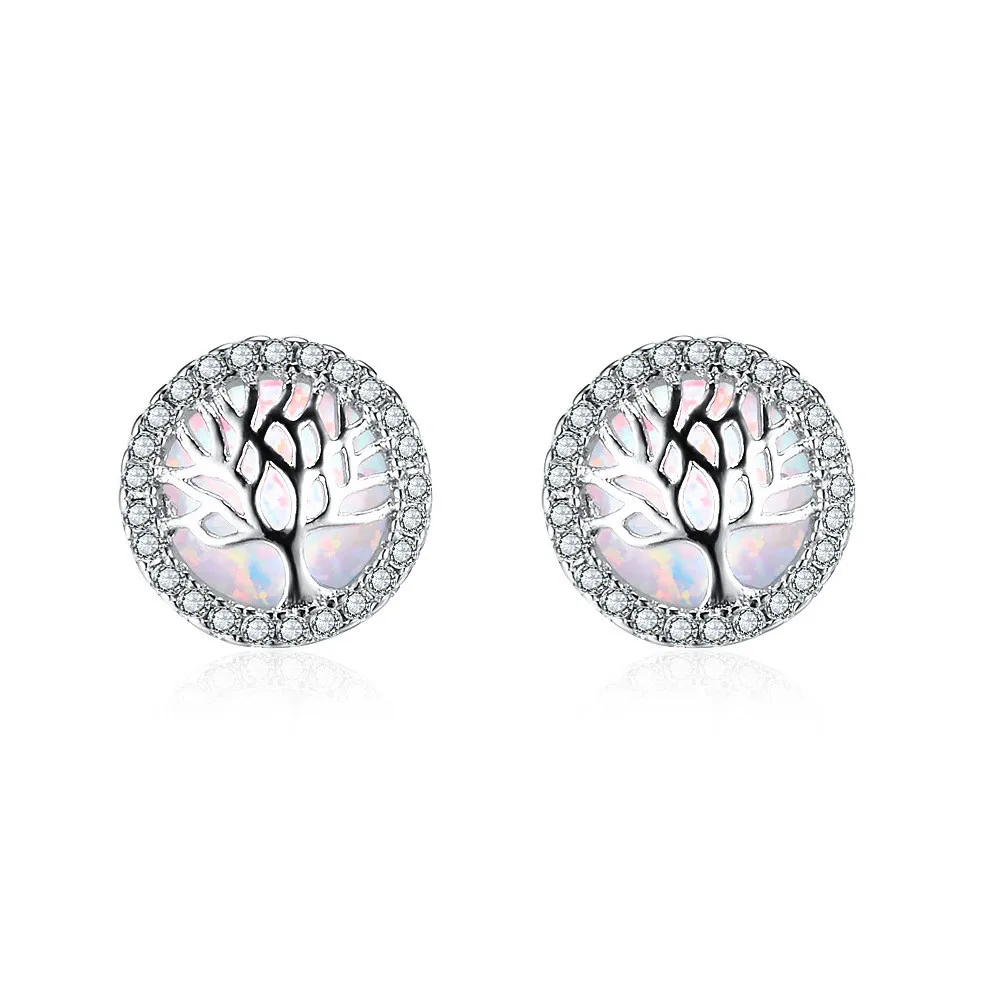 HAIMIS стильная жизнь дерева создан Белый/Синий огненный опал посеребренные серьги