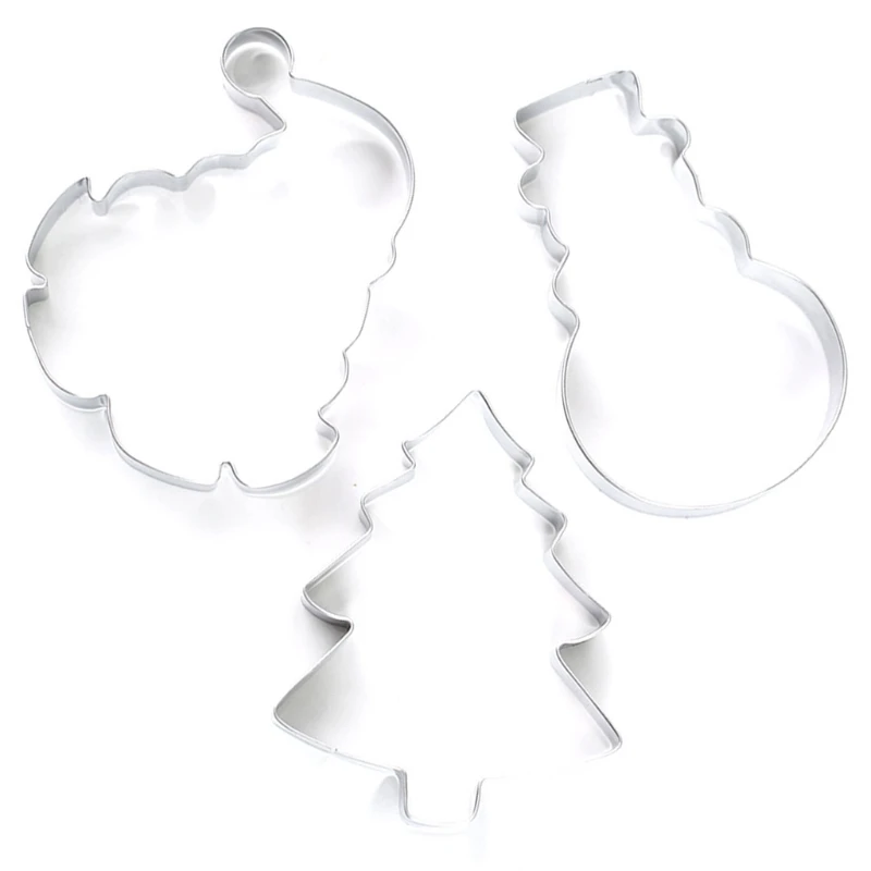 

3PCS Cookie Cutters 3-Pieces Santa Snowman Tree Cookie Cutter Set Biscuit Fondant Cutters Shapes Baking Moulds Set