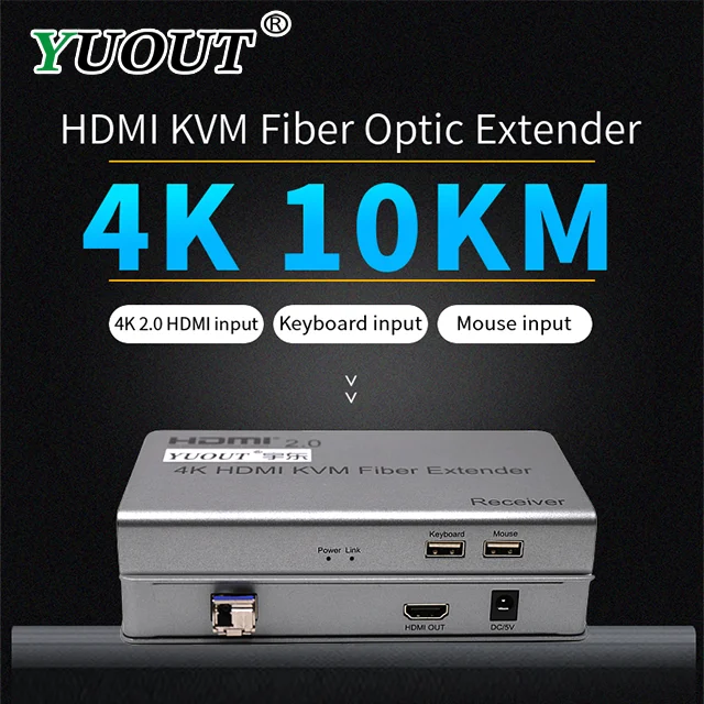 YUOUT 2 0 в 4K USB HDMI совместимый KVM волоконно оптический удлинитель 10 км поддержка @ 60
