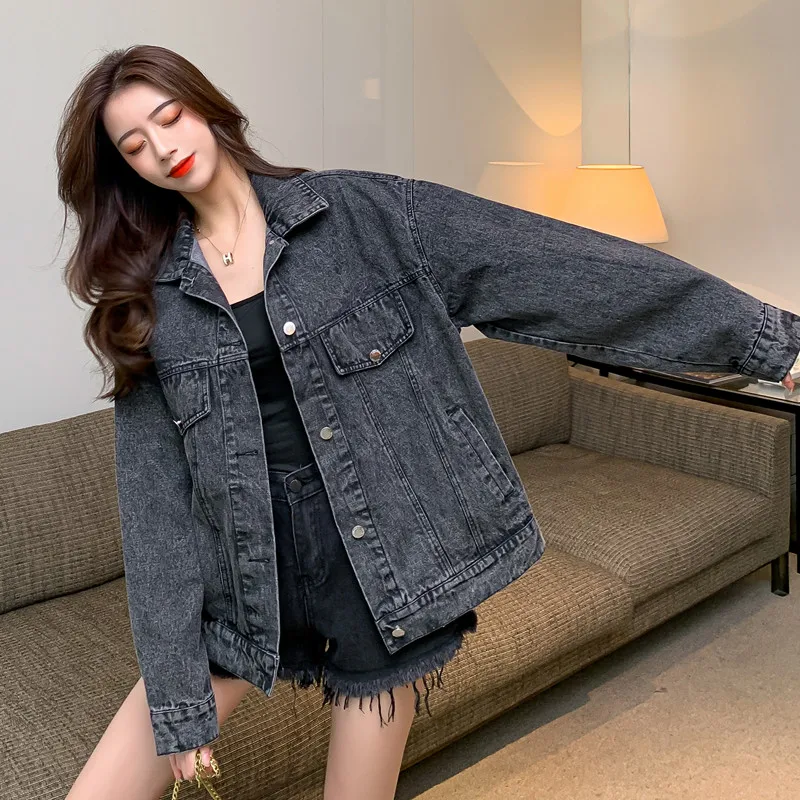 

2021 Spring Autumn Jeans Jacket Women Cartoon Print Loose Fresh Denim Jacket Oversize Coat Harajuku Jaqueta Feminina Outerwear