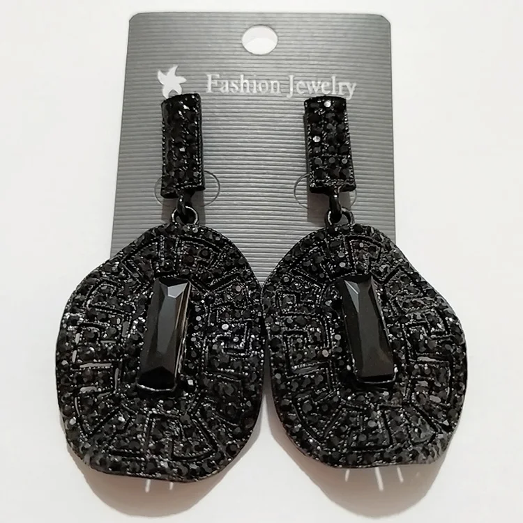 GUN BLACK MAIKALE, винтажные, большие, круглые, висячие серьги для женщин, черные, австрийские кристаллы, белые стразы, Silve color, преувеличенные серьги, подарки - Окраска металла: GUN BLACK