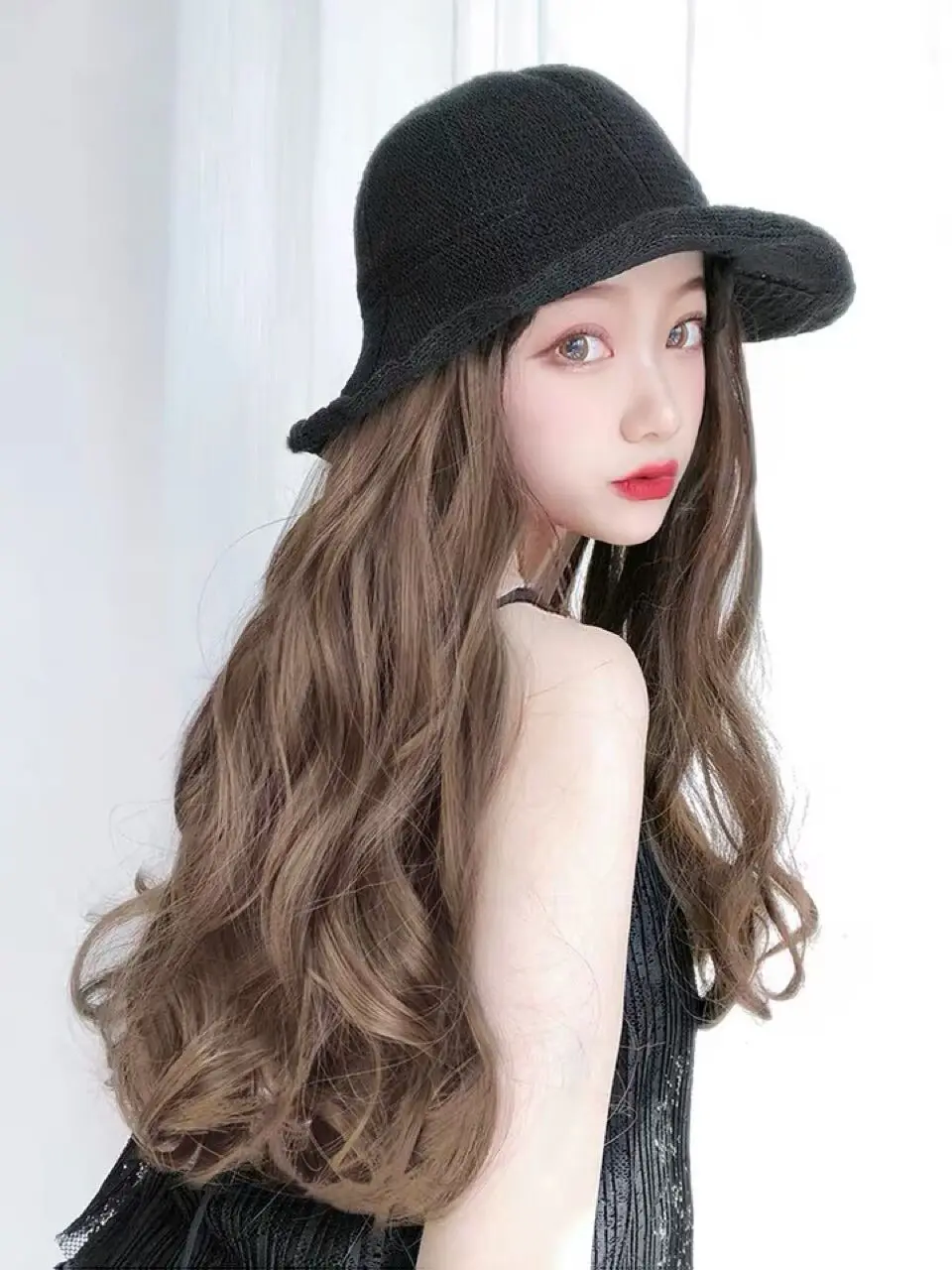 Парик шляпы интегрированные летние женские длинные вьющиеся волосы модный