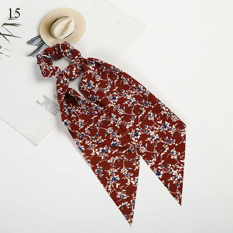 Женская резинка для волос с цветочным принтом шелковая эластичная лента