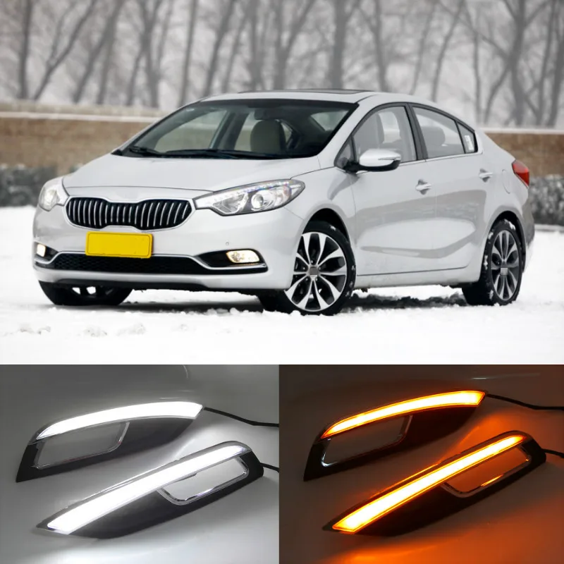 2Pcs LED Daytime Running Light For Kia K3 Cerato 2013 2014 2015 2016 Turn Signal Relay 12V Car DRL Fog Lamp Decoration