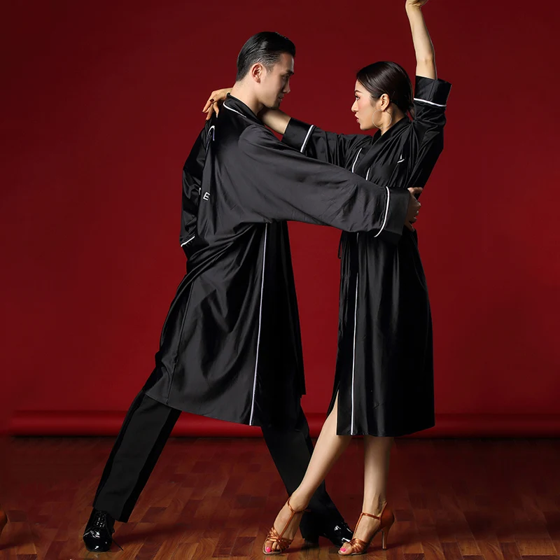 Женское длинное платье для латиноамериканских танцев черное выступлений модель