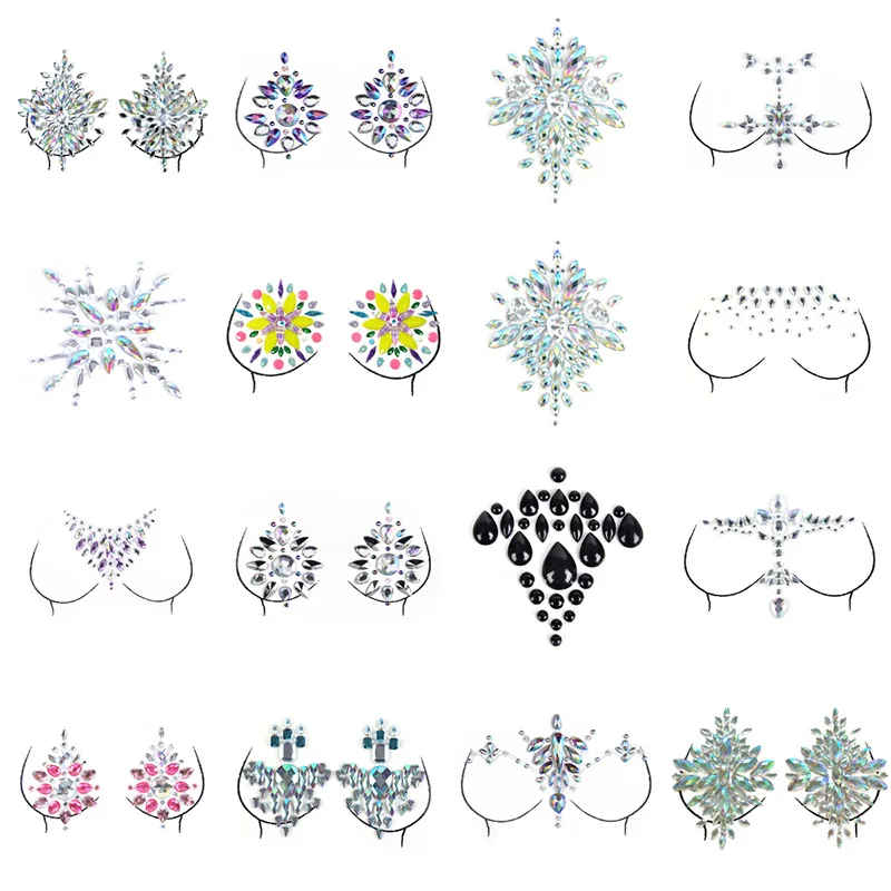 

1 шт./пара, украшенные разноцветными кристаллами чашки бюстгальтера, Невидимый Самоклеющиеся груди покрытие сосков бюстгальтер лепесток ко...