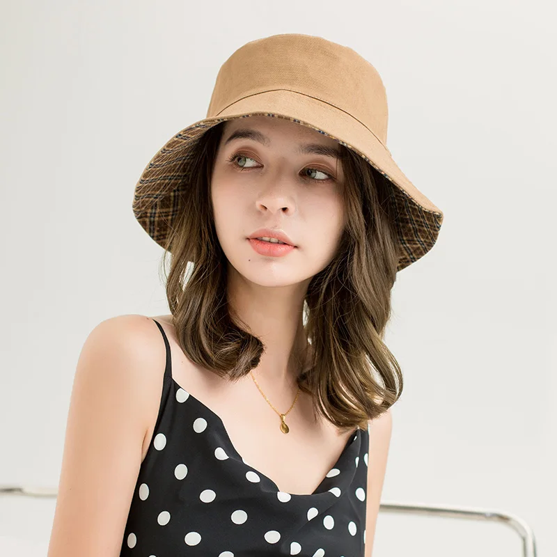

BISON DENIM Bucket Hats Women Panama Hat Double-sided Wear Fishing Hat Fisherman Cap for Girls Bob Femme Gorro Fisherman Hat