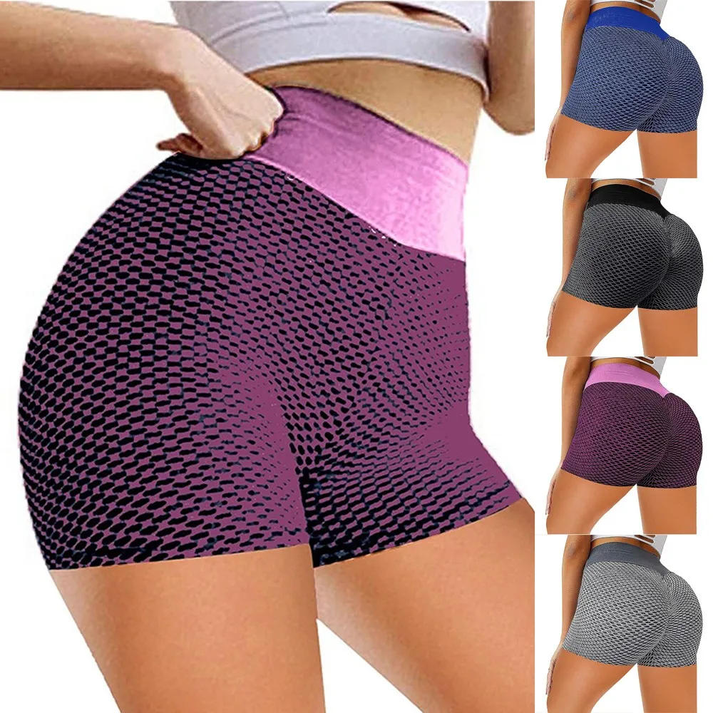 

2021 New Womens Push Up High Waist Ruched Bubble Yoga Shorts Sports Casual Women's High Waist Sports Short S-XL