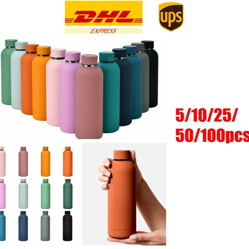 

DHL 10/25/50pcs 500ml Matte Stainless Steel Vacuum Insulated Hot Cold Water Bottle Double Walled Cola ShapePortable Thermos