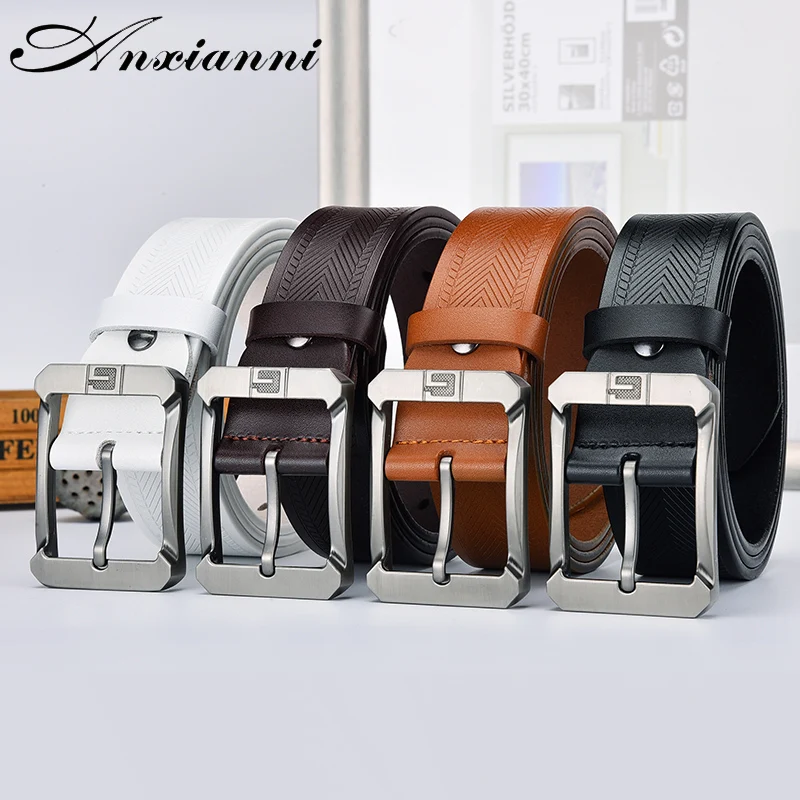 Men's Extended Luxury Fashion Belt High Quality Natural Leather Casual Business Designer Retro Pin Belt Men