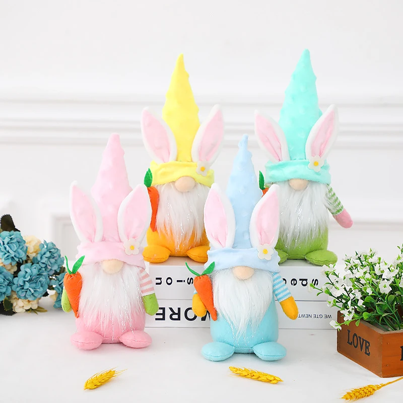 

Easter Bunny Carrot Gnome Plush Doll Rabbit Elf Dwarf Ornaments Easter Decorations for Home Desktop Happy Easter Party Kids Gift