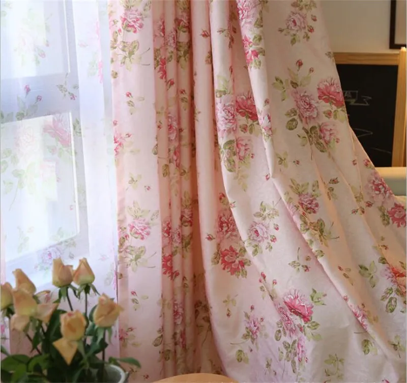 Blue Floral Curtain For Living Room Luxury Semi Blind Drape Window Panel Fabric Curtain For Bedroom Shading Pink Sheer HM386*30