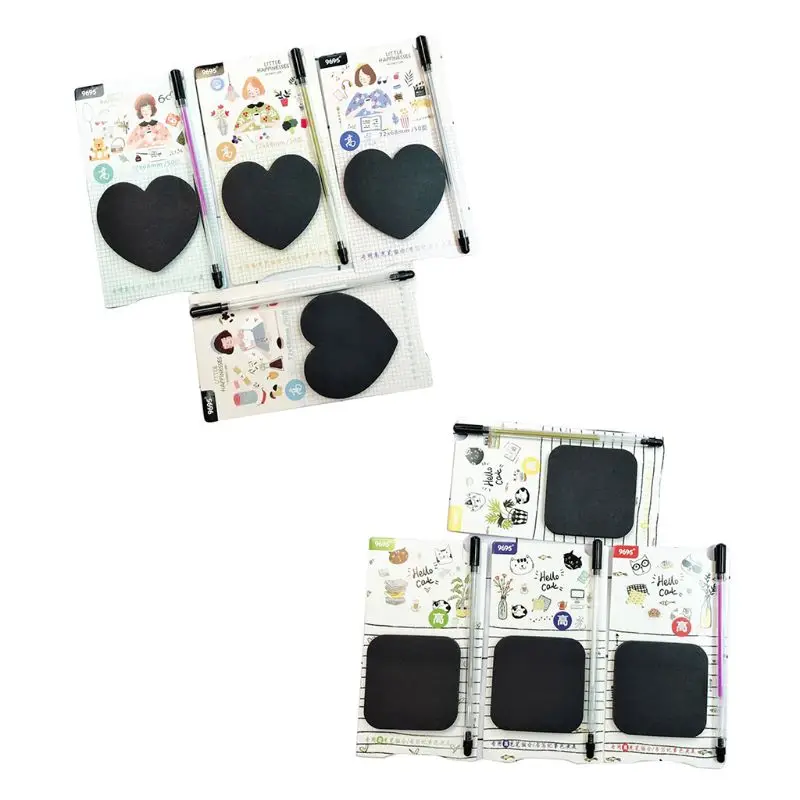 

50 Sheets Black Sticky Notes with Fluorescent Pen Set Creative Office Stationery Self-Adhesive Note Pads Decorate Notebook
