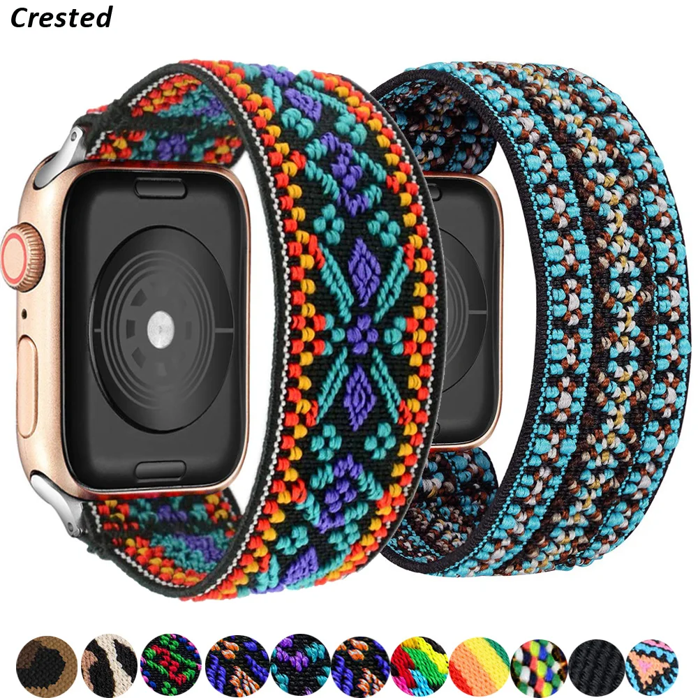Ремешок резиновый для Apple watch band 40 мм 38 мм 44 мм 42 мм, богемный эластичный браслет для соло iWatch series 3 4 5 se 6
