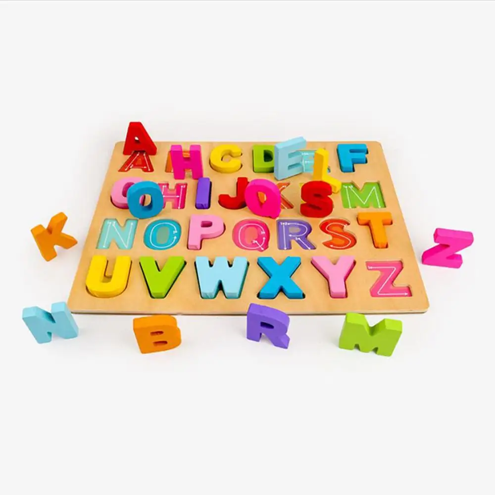 uppercase letter Стиль, Детская пластина сцепления, деревянная головоломка, Детская цифровая головоломка в форме буквы, обучающая игрушка для раннего обучения и образования, красочная игрушка для детей - Цвет: uppercase letter