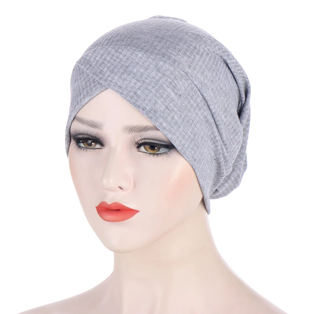 

New Pullover Hat with Striped Forehead and Crossed Hood Multicolor Muslim Hijab Cap Moslim Femme