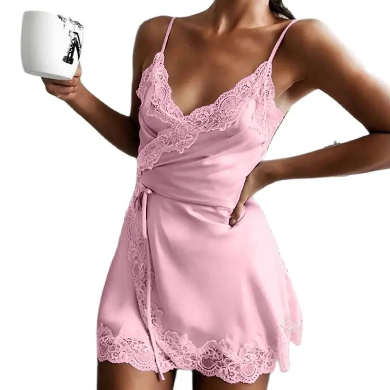 

New Sexy Sleepwear Women Lace Silk Satin Night Dress Sleeveless Nighties V-neck Nightgown Plus Size 3XL Nightdress Nightwear