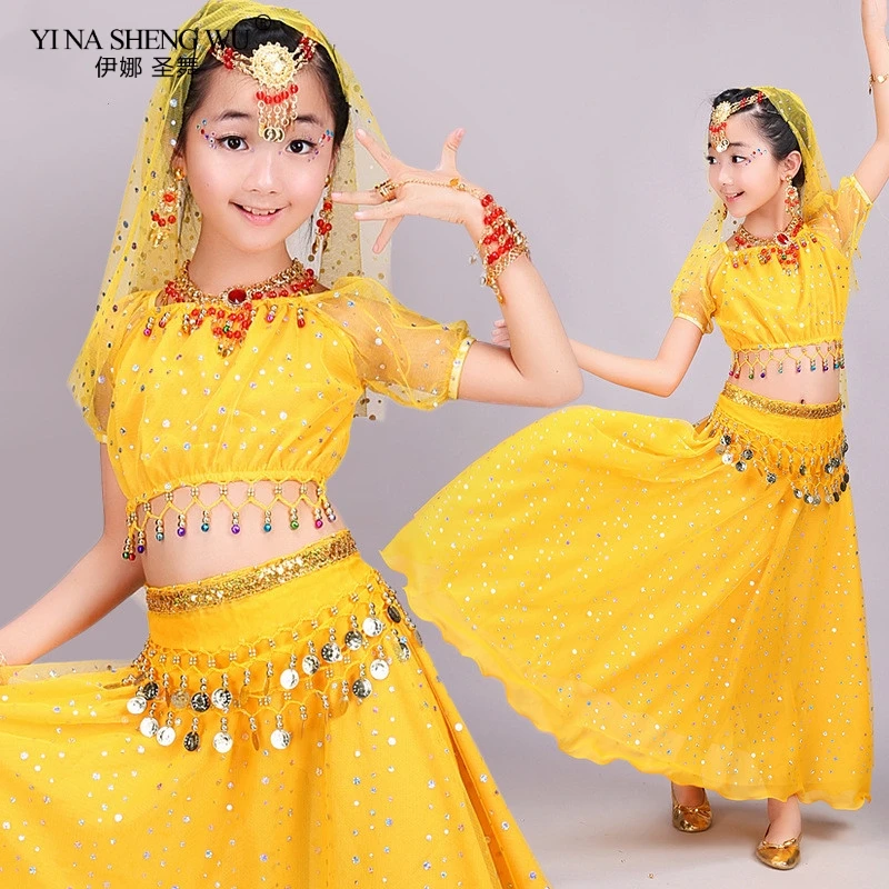 

Bollywood Oriental Bellydance Dress Set Kids Belly Dance Costume Indian Egyptian Top Skirt Dancing Clothes Girls 8pcs Suit Dress