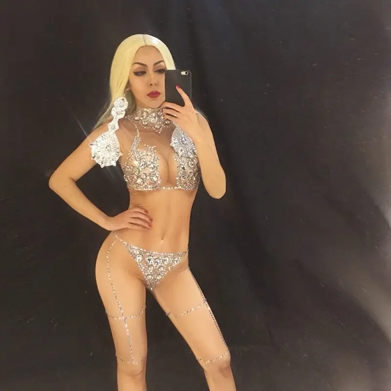 Женский комбинезон со стразами клубная одежда | Тематическая и униформа