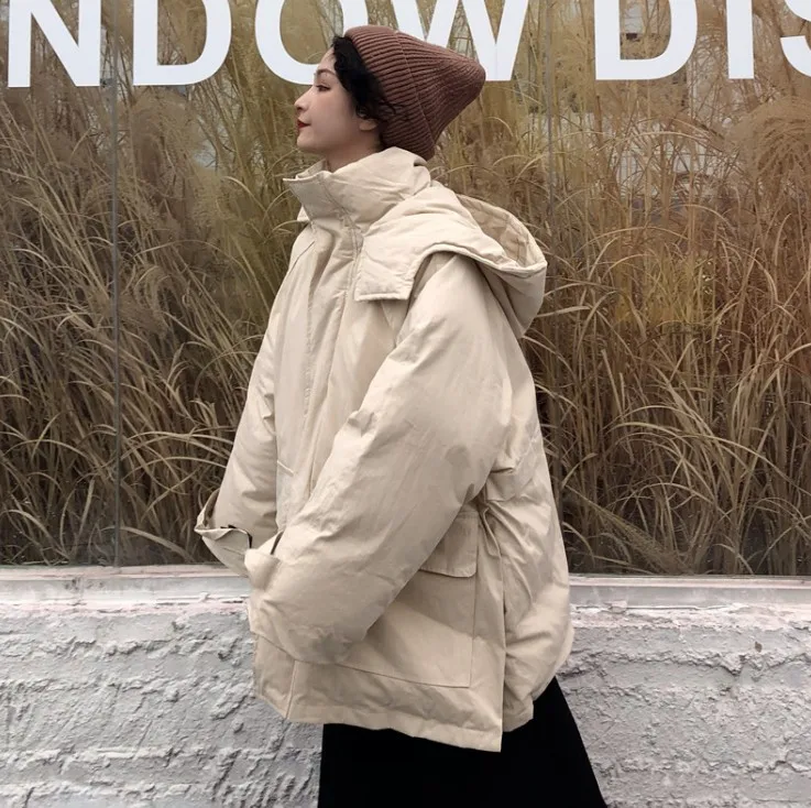 Куртка женская оверсайз модная пуховая парка с капюшоном винтажная теплая