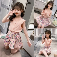 childrens summer suit 2021 new casual cute sleeveless top printed short skirt two piece 4 6 8 10 12 year fashion korean clothes
