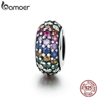 bamoer fashion new genuine 925 sterling silver rainbow colorful zircon spacer beads fit charm bracelet diy jewelry making scc583