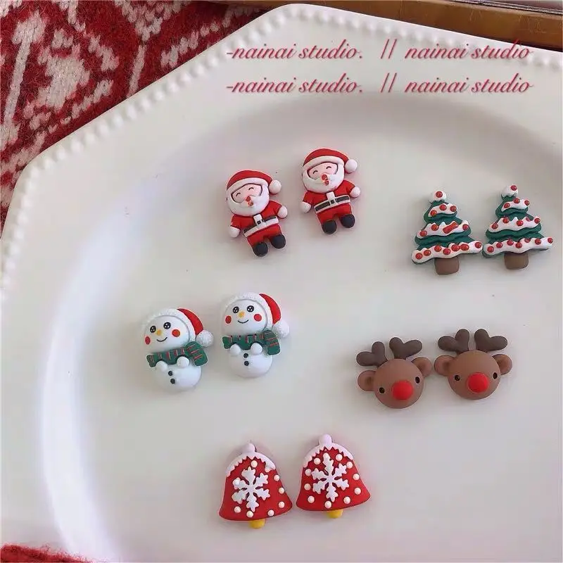 

2021 New Resin Cute Santa Claus Dangle Earrings for Women Lovely Snowman Earrings Elk Jewelry for Christmas