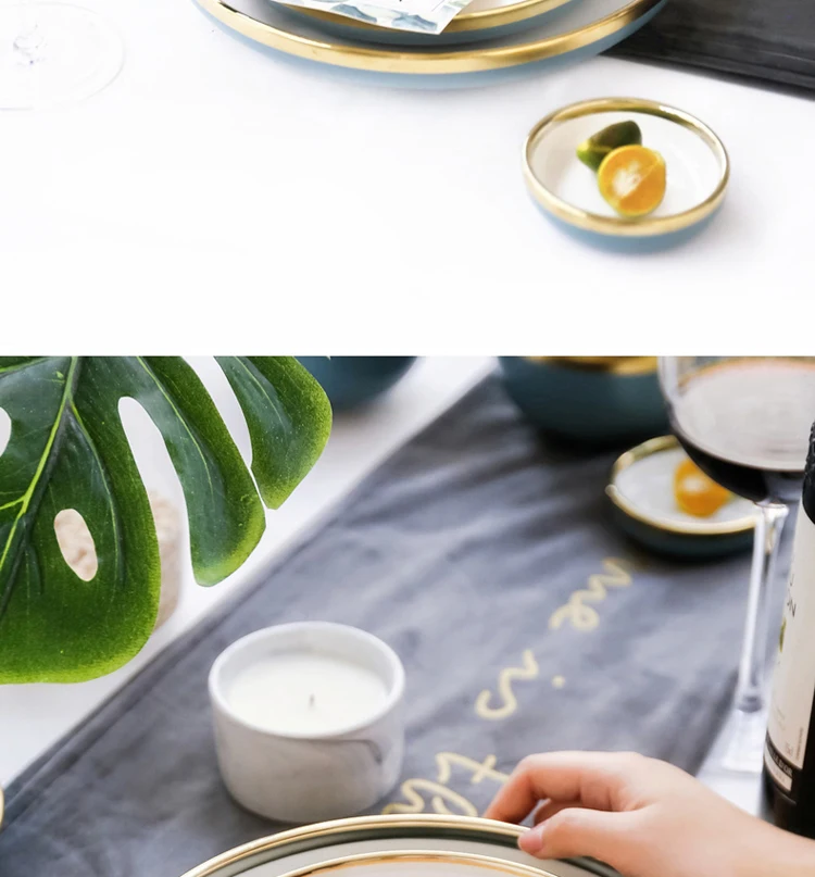 Скандинавский синий CeramicsGolden Rim посуда и тарелки наборы посуды тарелка лапша суповая чаша Западная еда стейк обеденная посуда тарелки