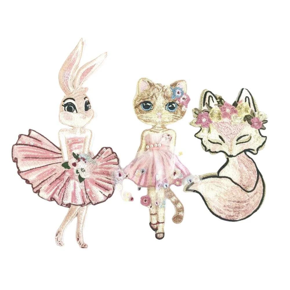 

DIY large embroidery big rabbit fox cats cartoon patches for clothing QR-31