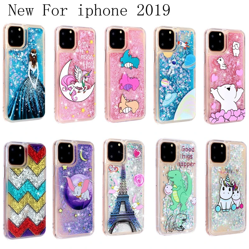 Новинка чехол для iphone 11 мультяшный Единорог Блестящий Звезда текучий песок