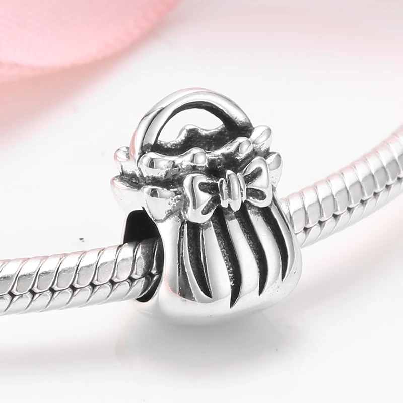 925 Sterling Silver Fashion women's flower handbag Shape beads Fit Original JIUHAO Bracelets bangle for Women fine Jewelry Gift |