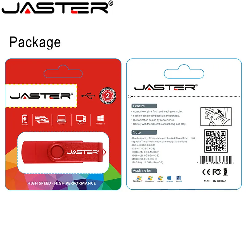 USB флеш накопитель JASTER OTG для смартфонов Android 64 ГБ 32 16 8 металлический usb 2 0 карта
