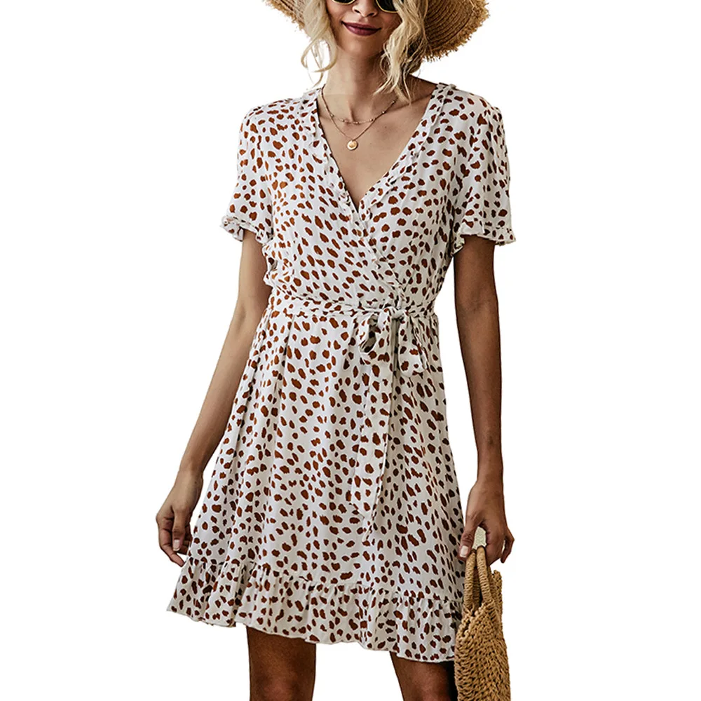 

Women's mid long V-neck Ruffle print dress summer 2021 new women's dress