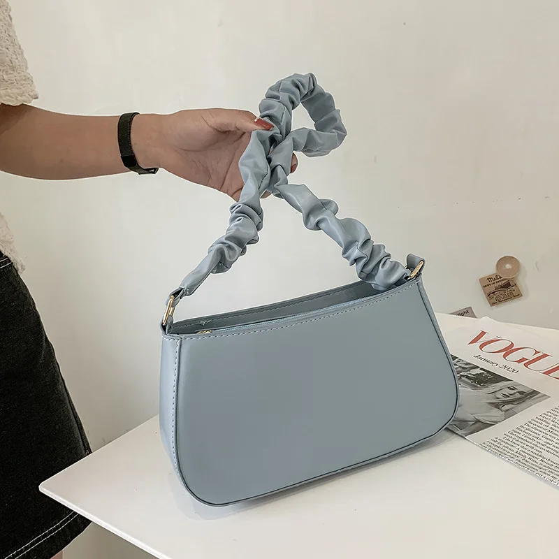 

Однотонная складная сумка через плечо в стиле ретро, простая сумка через плечо для подмышек, текстурная сумка из искусственной кожи, изыска...