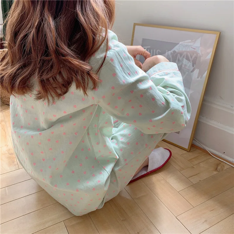 

Pajamas for Women 2020 Pink Green Yellow Heart-shaped Print Home Wear Two-piece Set Loungewear