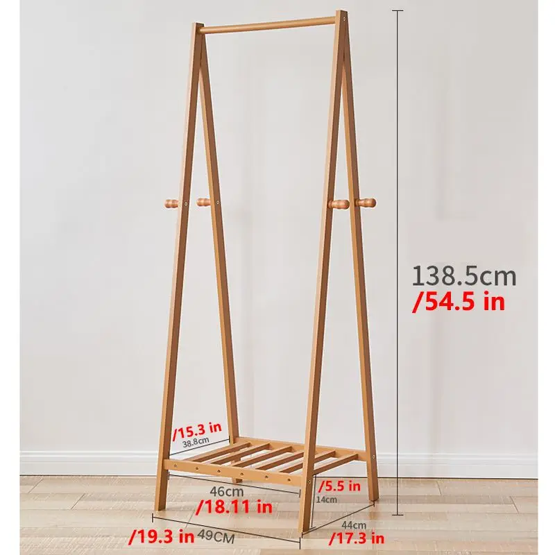 

Bamboo Clothes Rack Floor Standing Clothes Hanging Storage Shelf Clothes Hanger Racks Organizer Shelves Bedroom Furniture