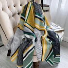 Шарф из хлопка и льна с геометрическим принтом, женский теплый шарф, шаль, длинное пляжное полотенце.