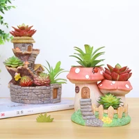 new simulation pastoral style fairy tale resin tree house multifunctional succulents desktop potted flowerpot home decoration