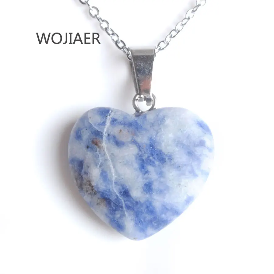 

WOJIAER Pretty Stylish Natural Blue-veins stone Gem Stone Heart Pendant Stone 20x6mm Energy Handmade Jewelry 1PCS ZM0449