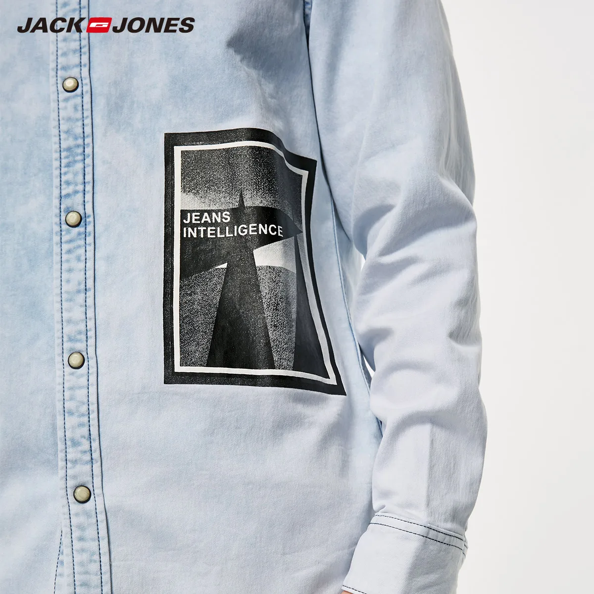 Мужская джинсовая рубашка с принтом Jack Jones | 218305515|Повседневные рубашки|