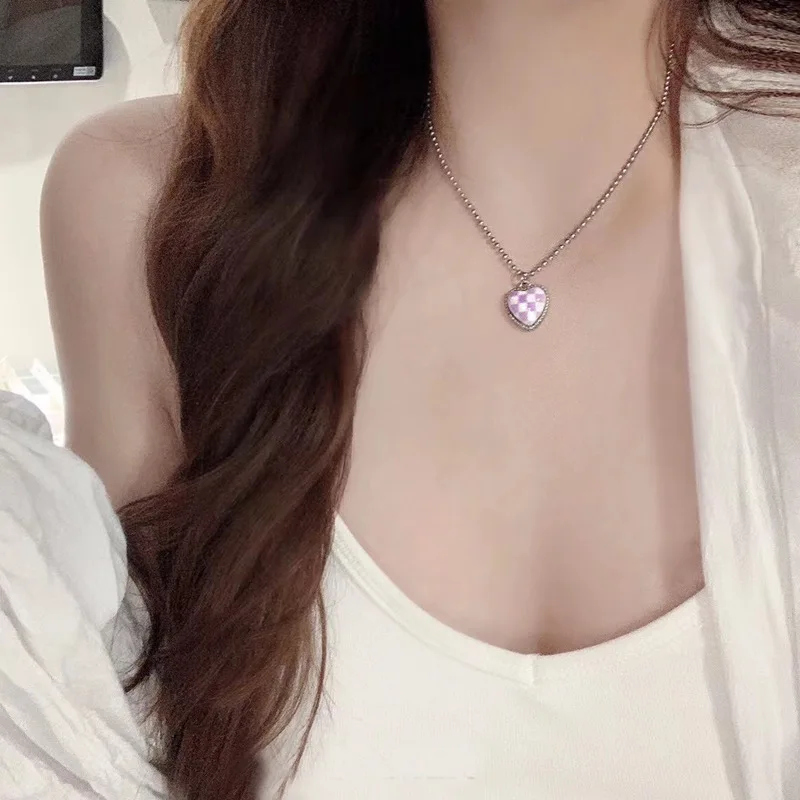 Женское Ожерелье в клетку Y2K металлическое винтажное ожерелье конфетных цветов