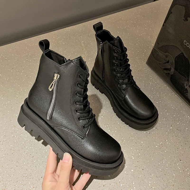 

2021 New Women's Fashion Waterproof Shoes Rubber Lace Up Ankle Boots Ytmtloy Round Toe Square Heel Botines De Mujer
