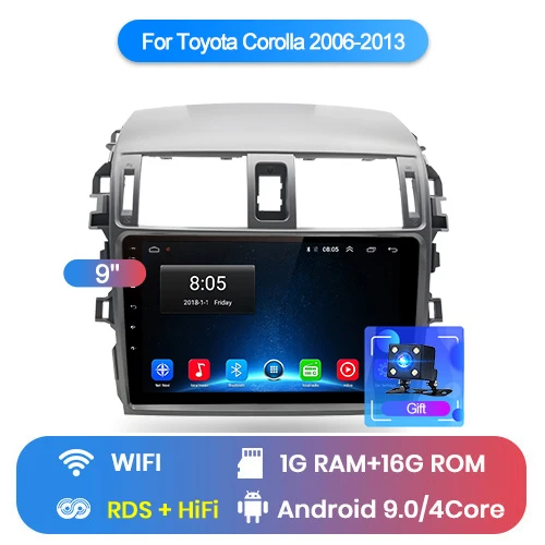 WIFI (1GB 16GB) Junsun V1 Android 9,0 2G+ 32G DSP автомобильный Радио мультимедийный плеер gps навигация для Toyota Corolla E140/150 2007-2013 2din без DVD - Цвет: WIFI (1GB 16GB)