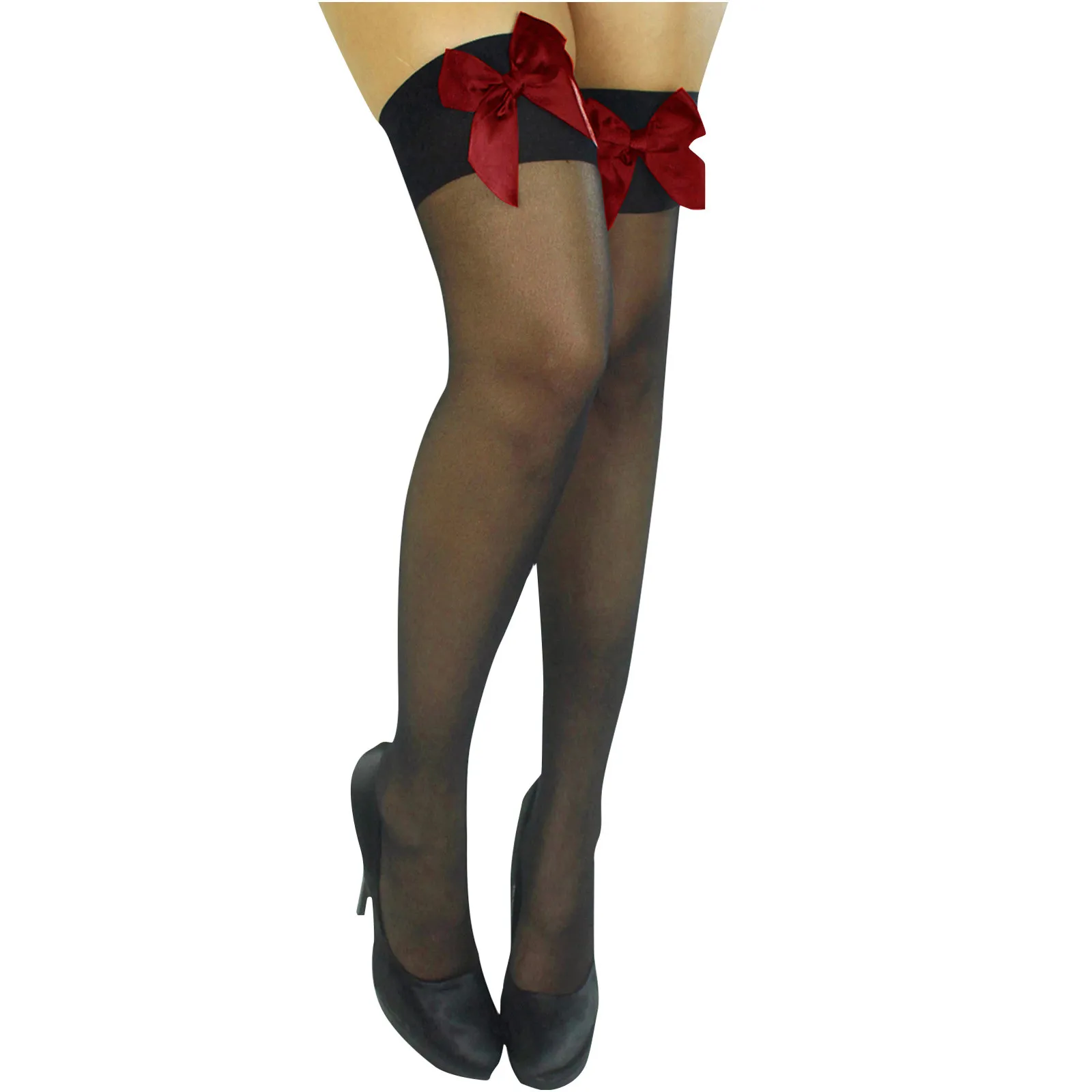

Ladies Satin Bow Cute Sexy Legs Long Tube Transparent High Thigh Stocking